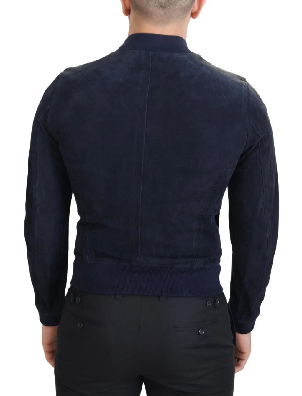 Dolce & Gabbana Dunkelblaue Wildleder-Lammfell-Blouson-Jacke