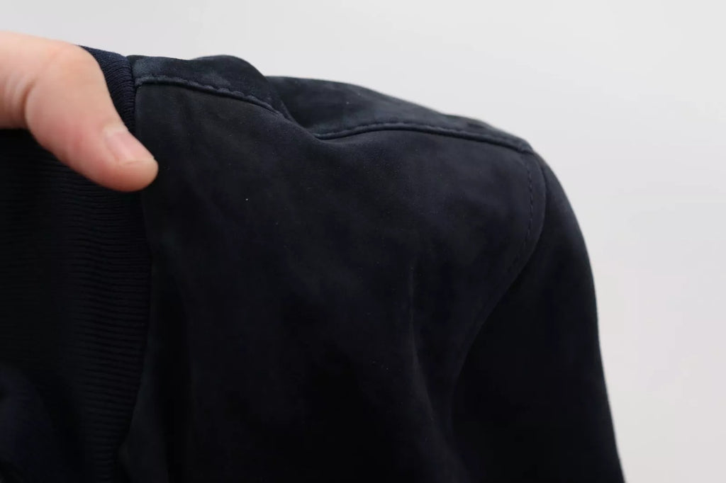 Dolce & Gabbana Dunkelblaue Wildleder-Lammfell-Blouson-Jacke