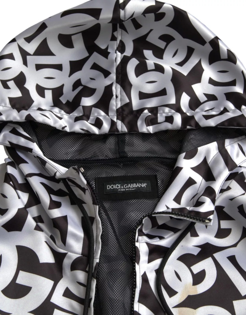 Dolce & Gabbana Weiße schwarze Logo-Bomberjacke mit Kapuze und Reißverschluss
