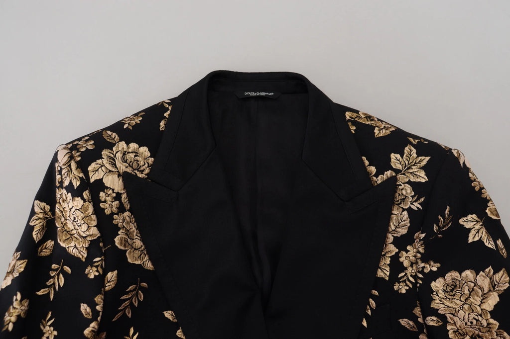 Dolce & Gabbana Gold Schwarz Floral bestickte Jacke Blazer