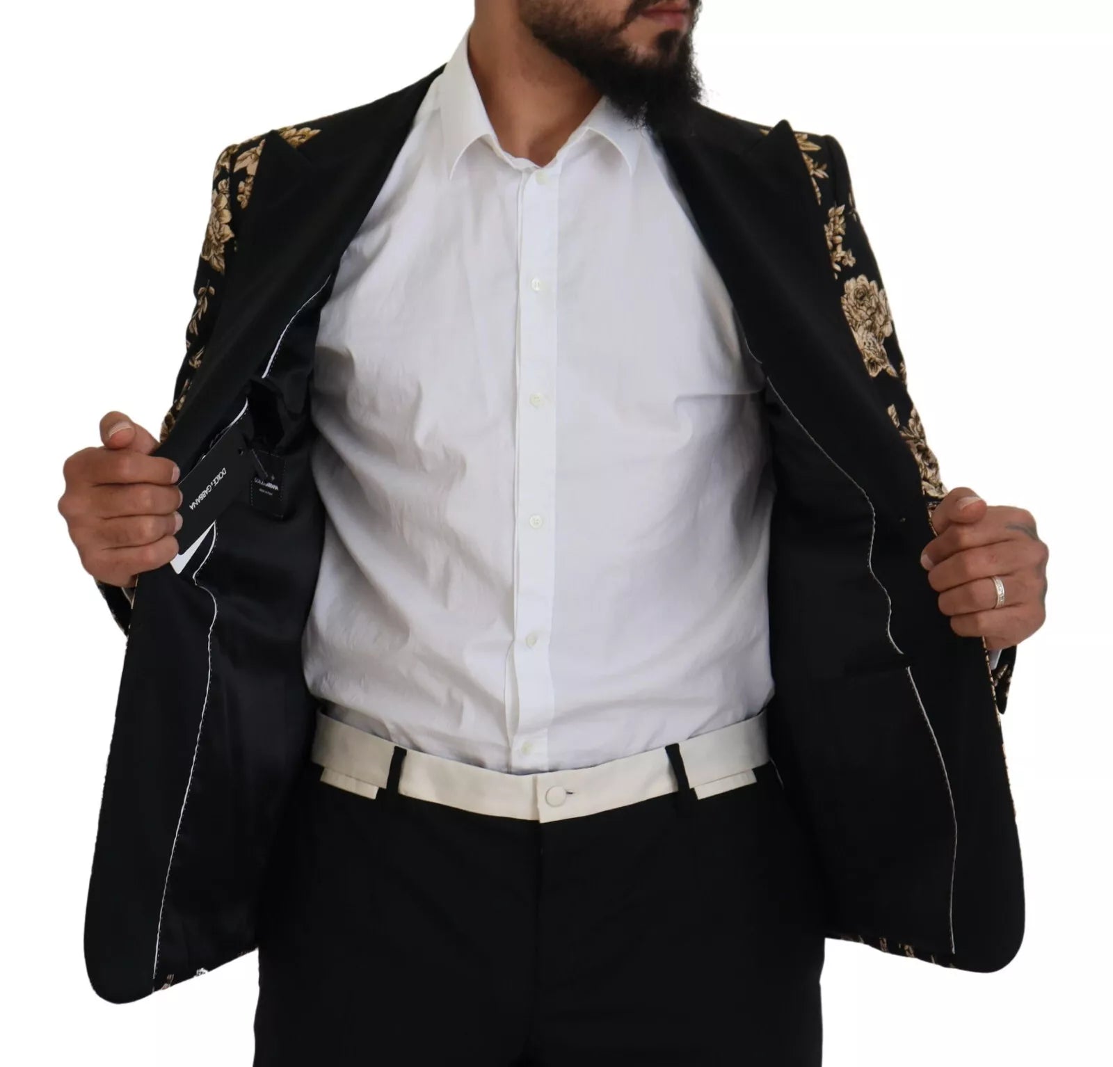 Dolce & Gabbana Gold Schwarz Floral bestickte Jacke Blazer