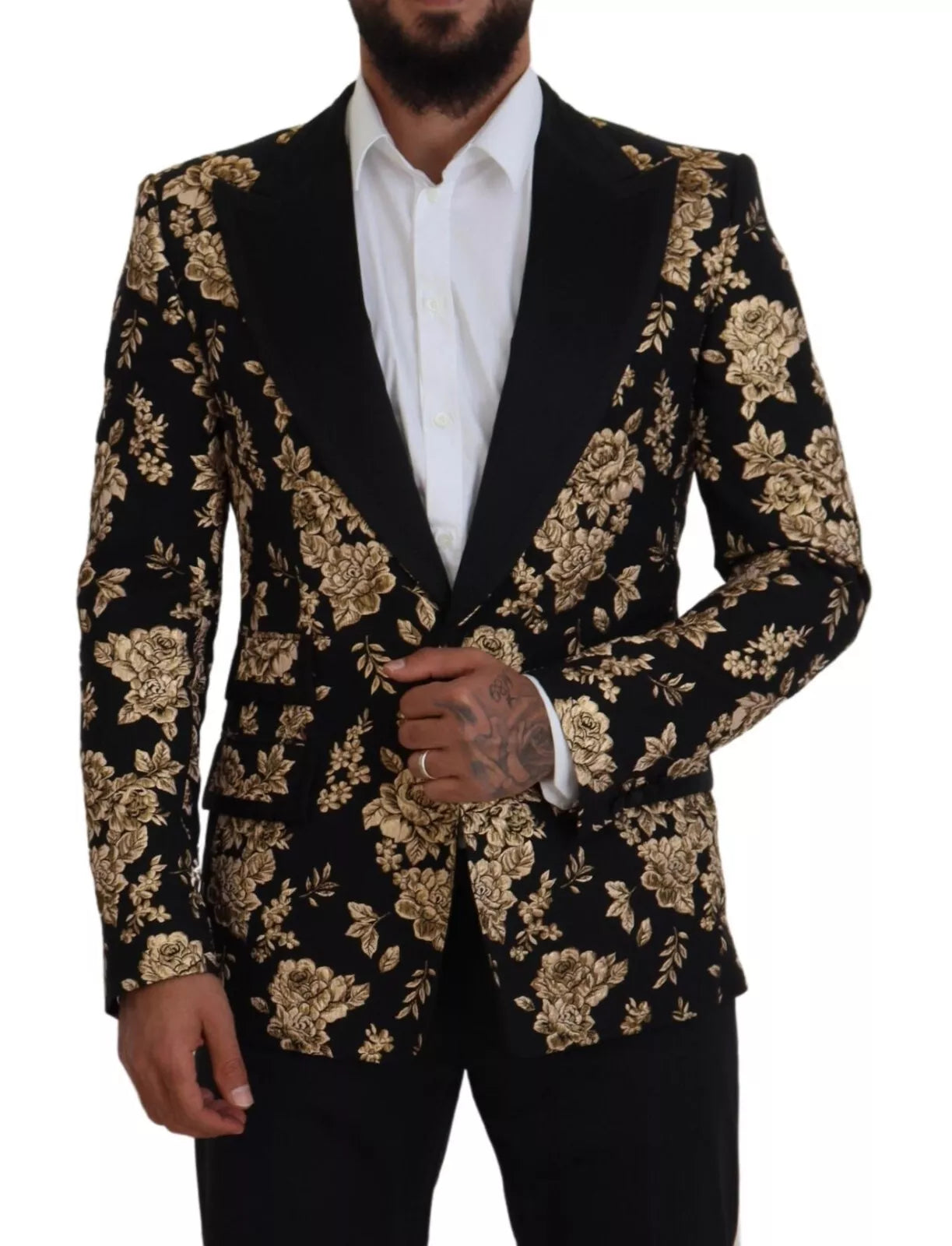 Dolce & Gabbana Gold Schwarz Floral bestickte Jacke Blazer