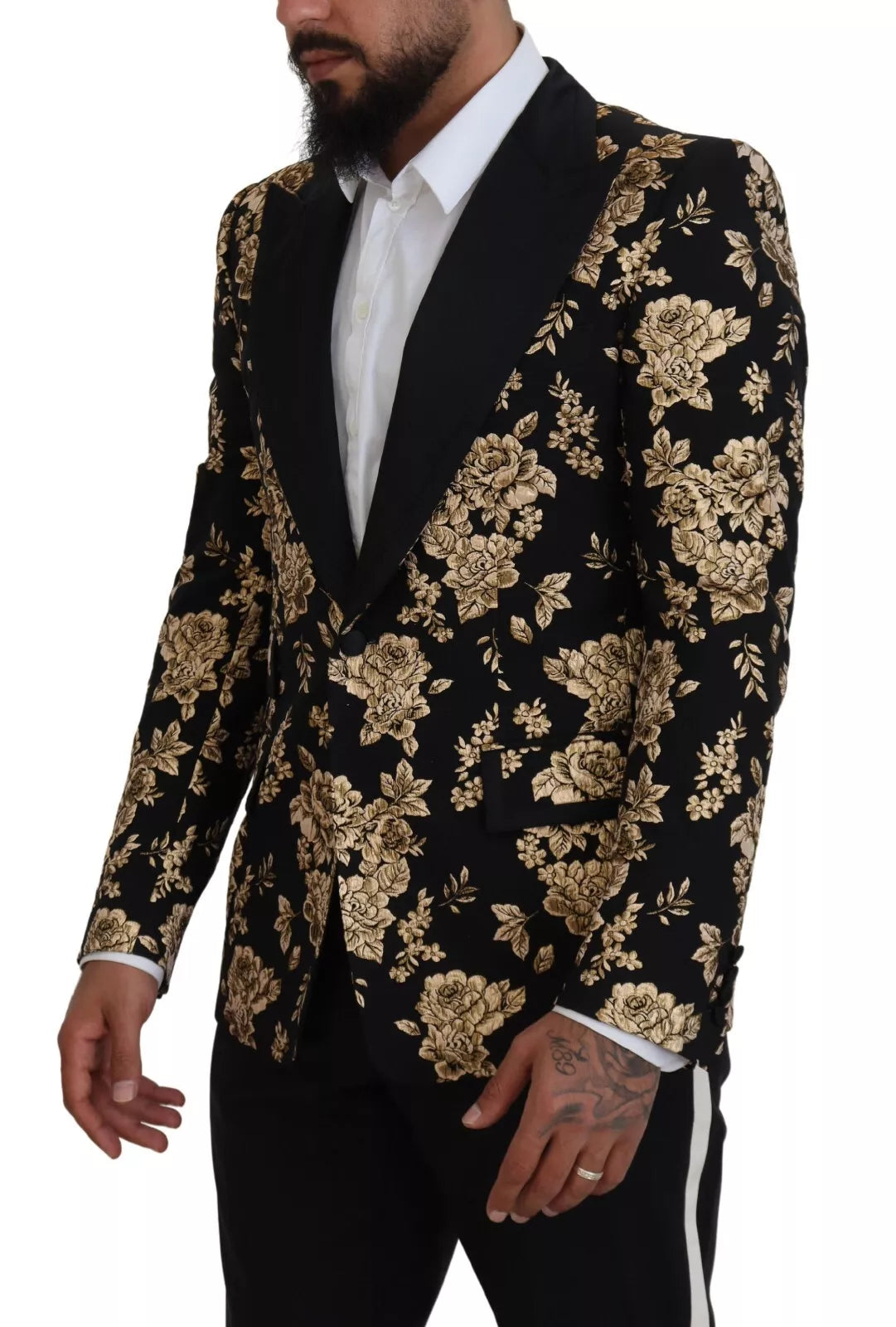 Dolce & Gabbana Gold Schwarz Floral bestickte Jacke Blazer