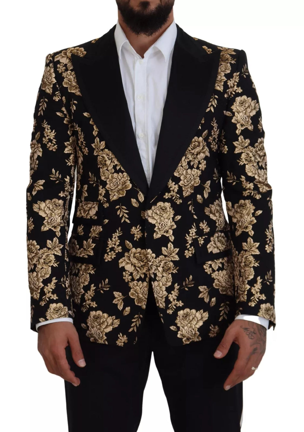 Dolce & Gabbana Gold Schwarz Floral bestickte Jacke Blazer