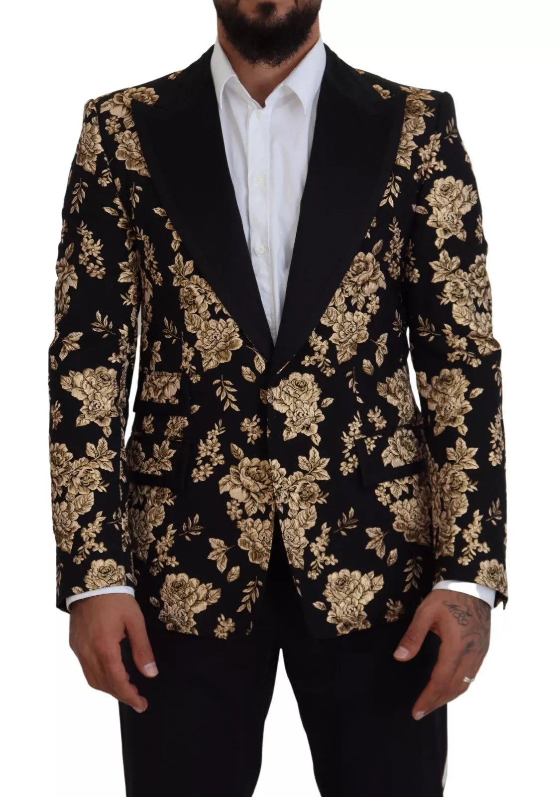 Dolce & Gabbana Gold Schwarz Floral bestickte Jacke Blazer