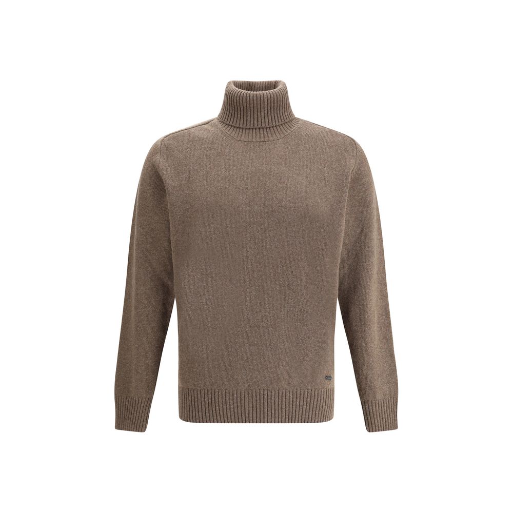 Brooksfield Brauner Fleece-Wollrollkragenpullover