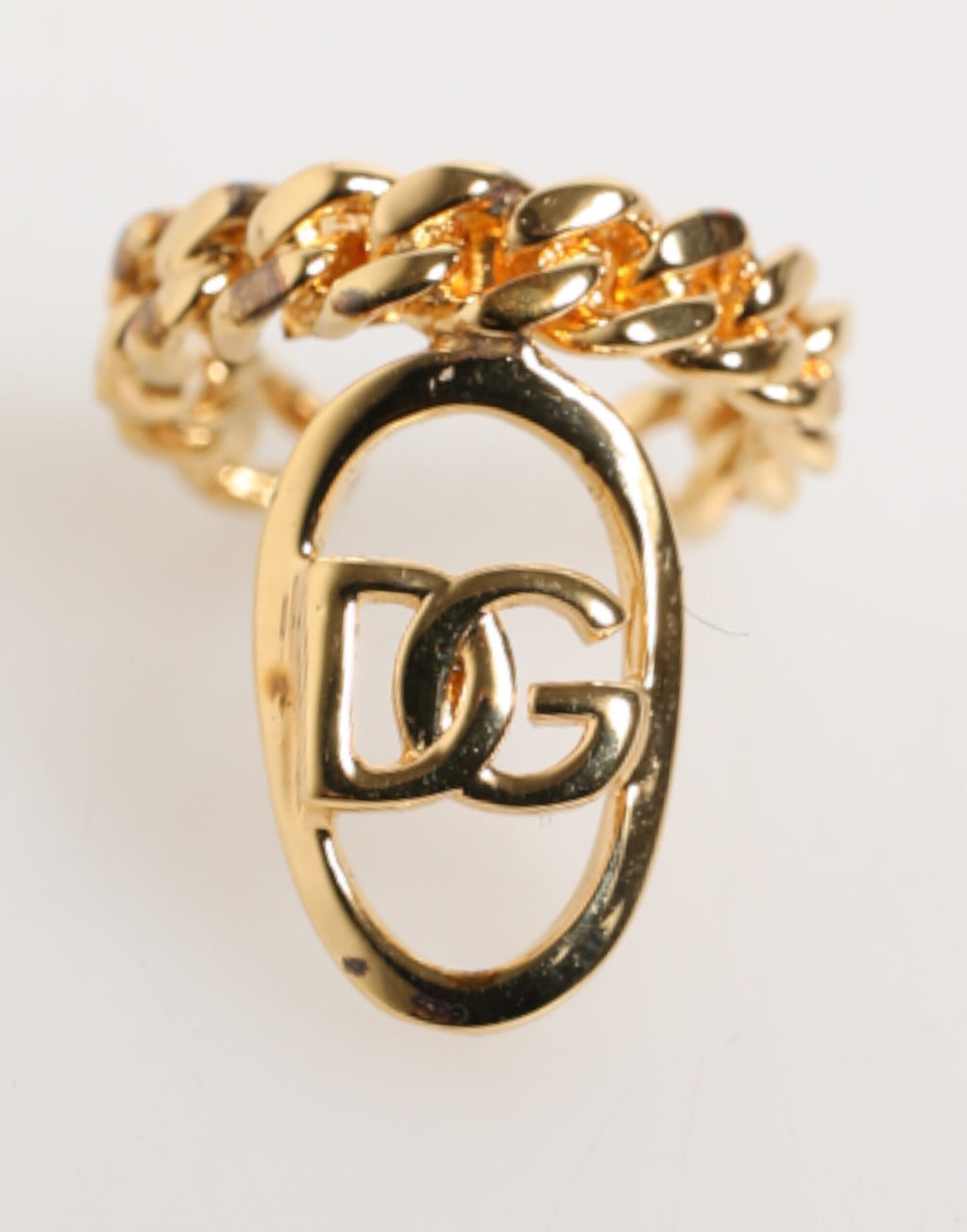 Dolce & Gabbana Gold-Ton Messing Oval DG Logo Kette Verstellbarer Ring