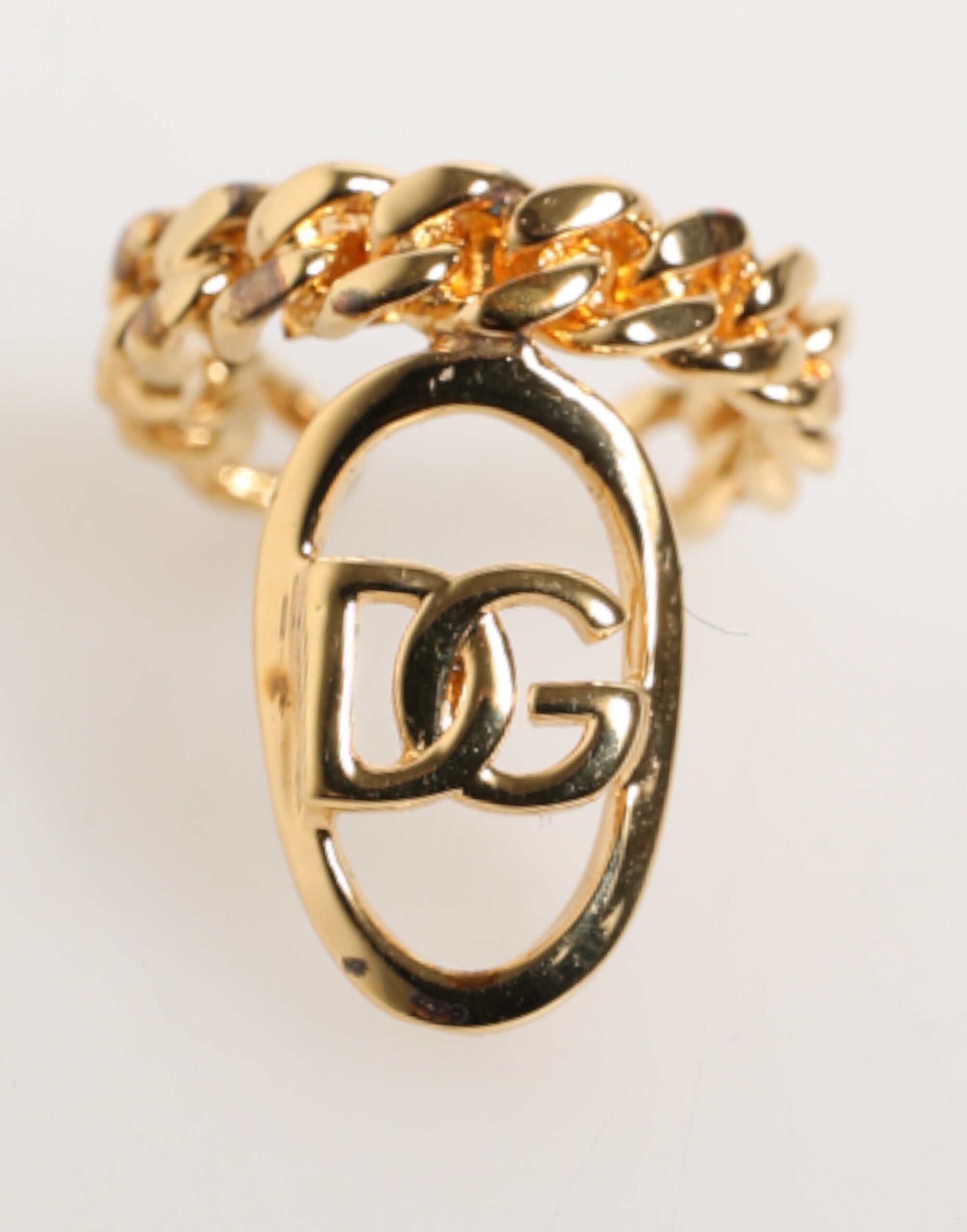 Dolce & Gabbana Gold-Ton Messing Oval DG Logo Kette Verstellbarer Ring