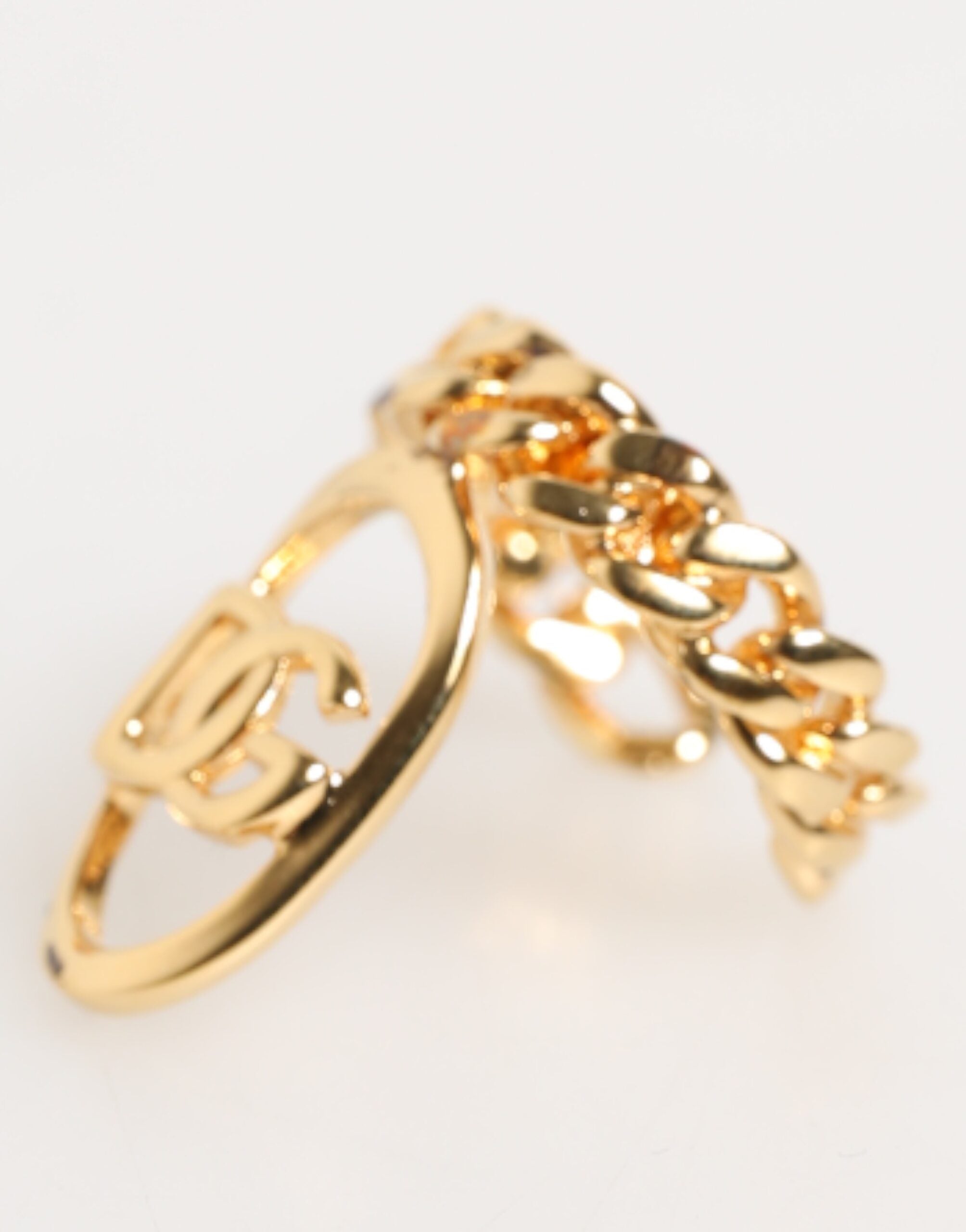 Dolce & Gabbana Gold-Ton Messing Oval DG Logo Kette Verstellbarer Ring