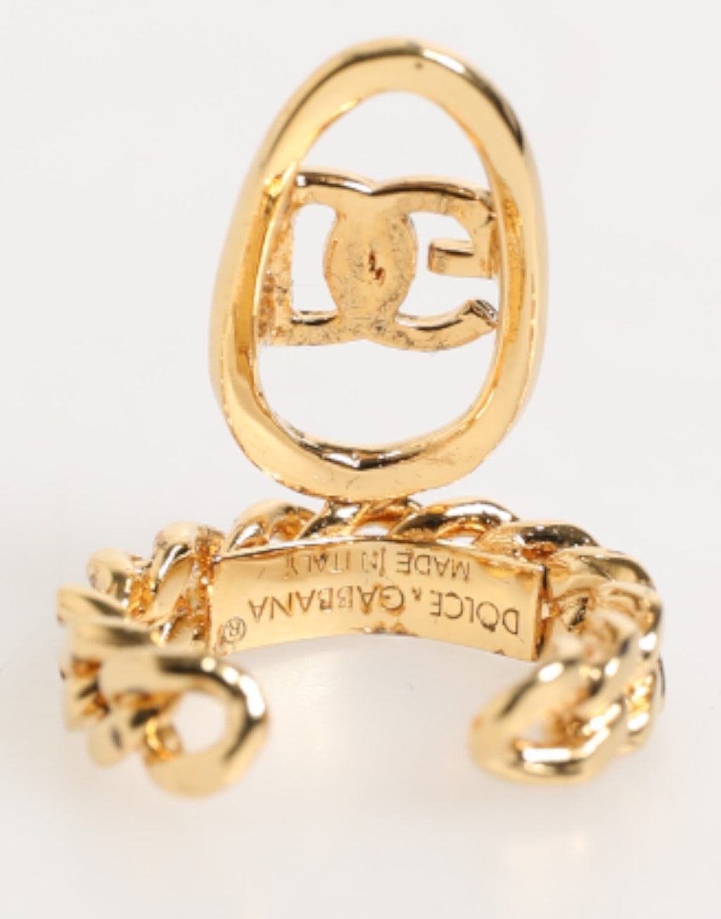 Dolce & Gabbana Gold-Ton Messing Oval DG Logo Kette Verstellbarer Ring