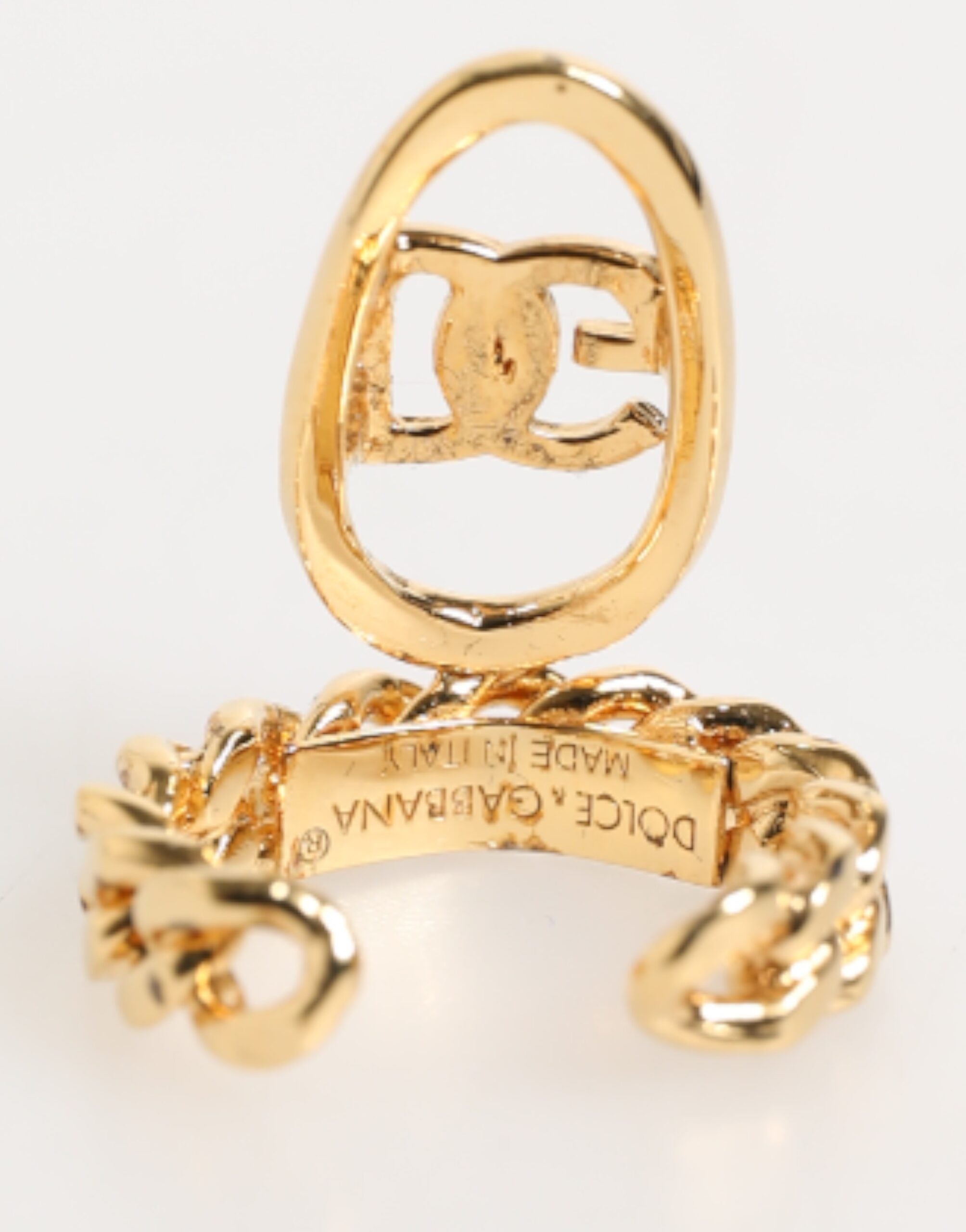 Dolce & Gabbana Gold-Ton Messing Oval DG Logo Kette Verstellbarer Ring