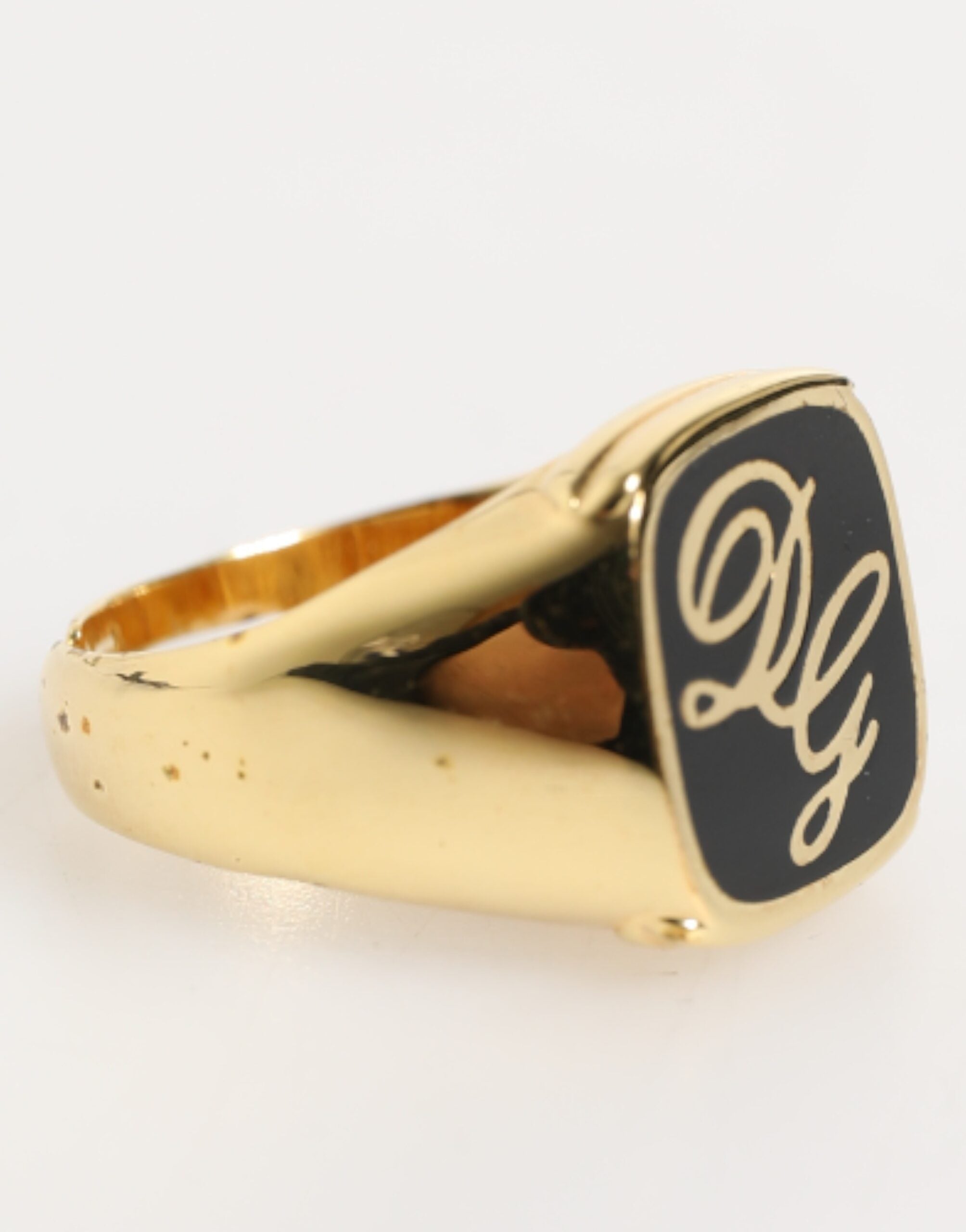 Dolce & Gabbana Gold-Ton-Emaille Messing Signet DG Logo Verstellbarer Ring