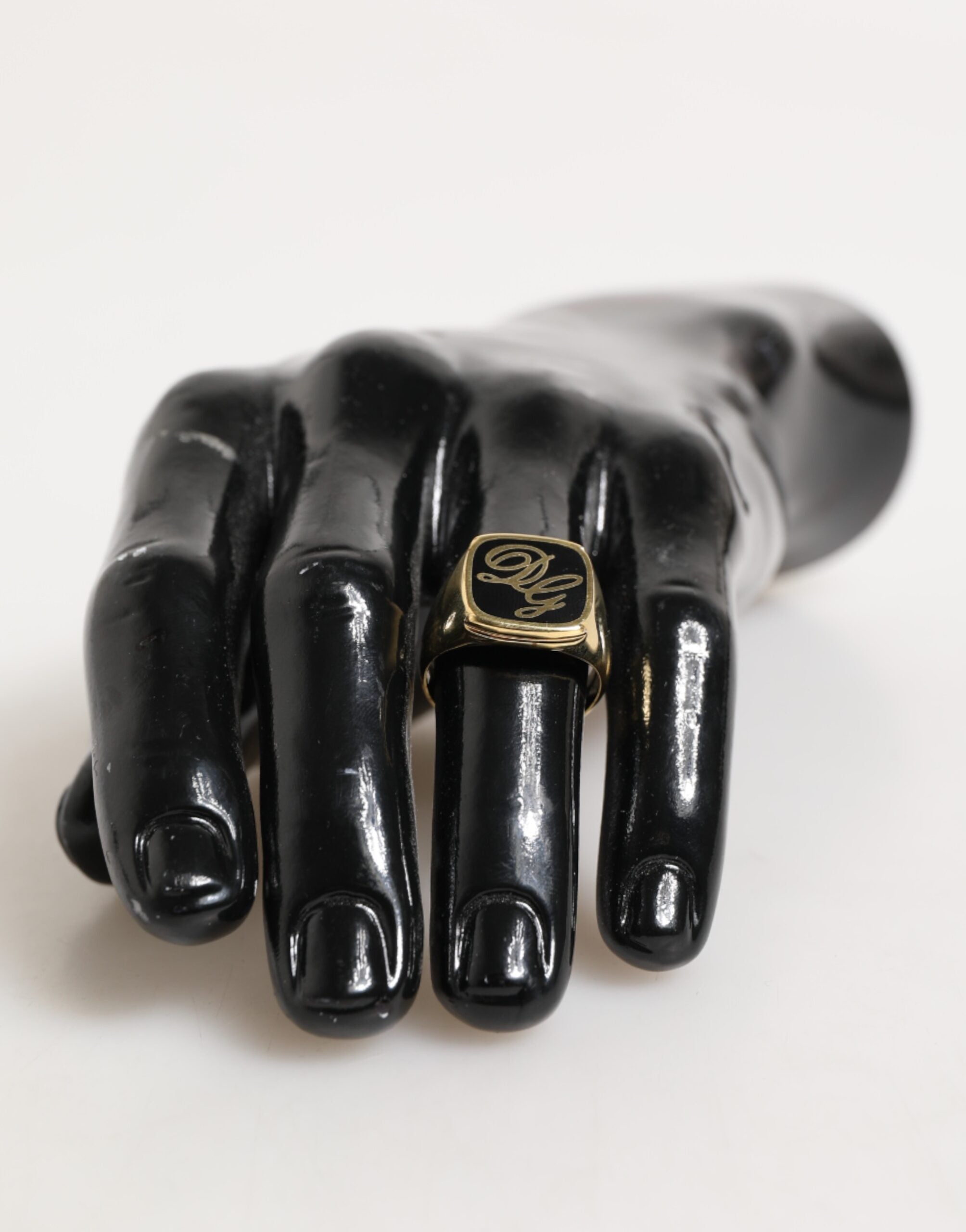 Dolce & Gabbana Gold-Ton-Emaille Messing Signet DG Logo Verstellbarer Ring