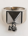 Dolce & Gabbana Zilverkleurige Piramide DG Logo Echt Messing Ring
