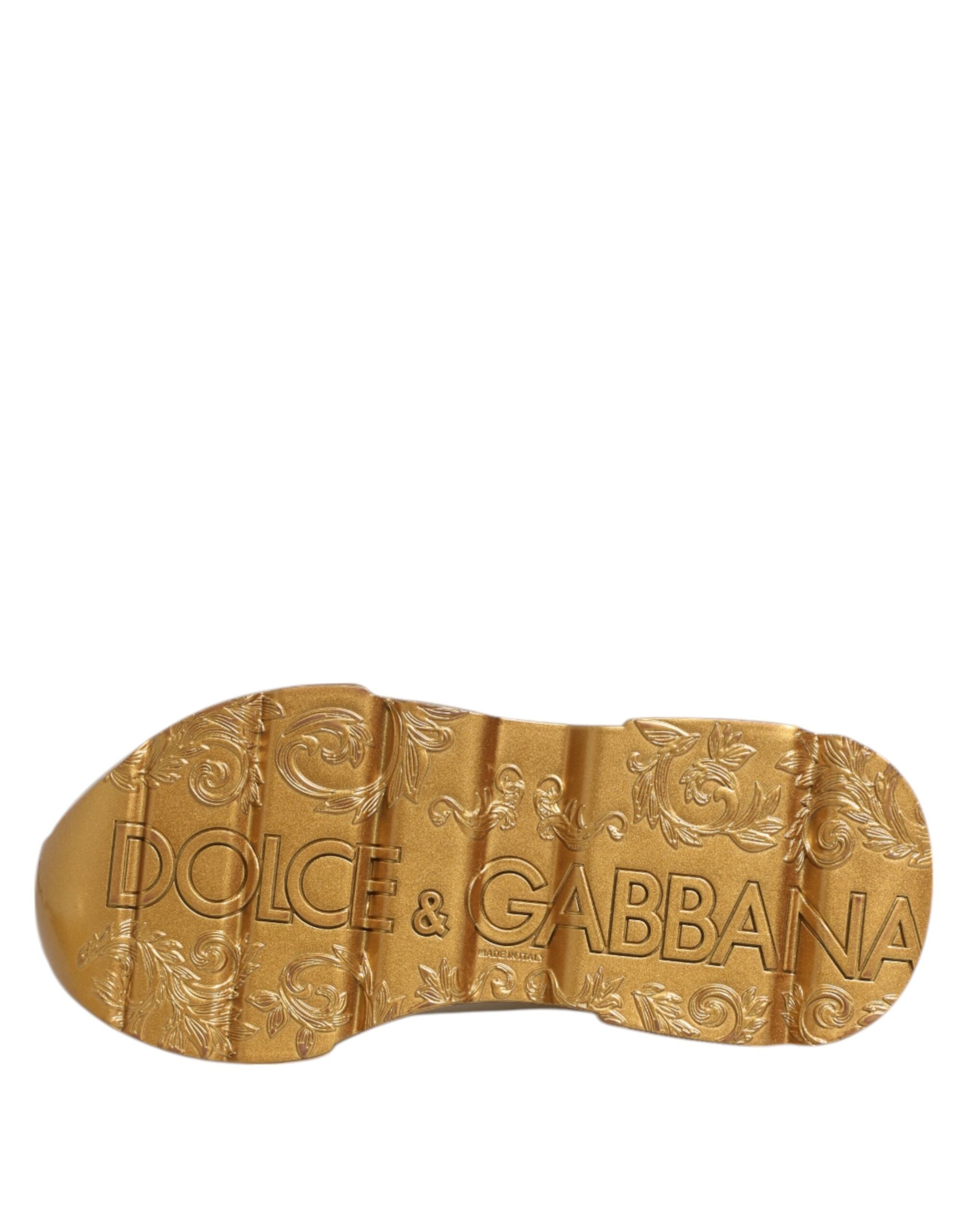 Dolce & Gabbana Weiß Gold DAYMASTER Leder Turnschuhe Damen Schuhe