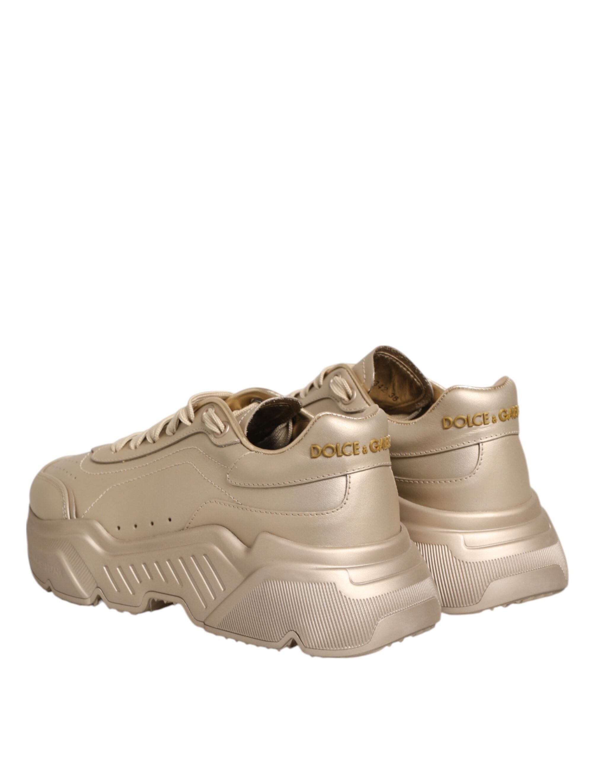 Dolce & Gabbana Gold Leder Daymaster Damen Sneaker Schuhe