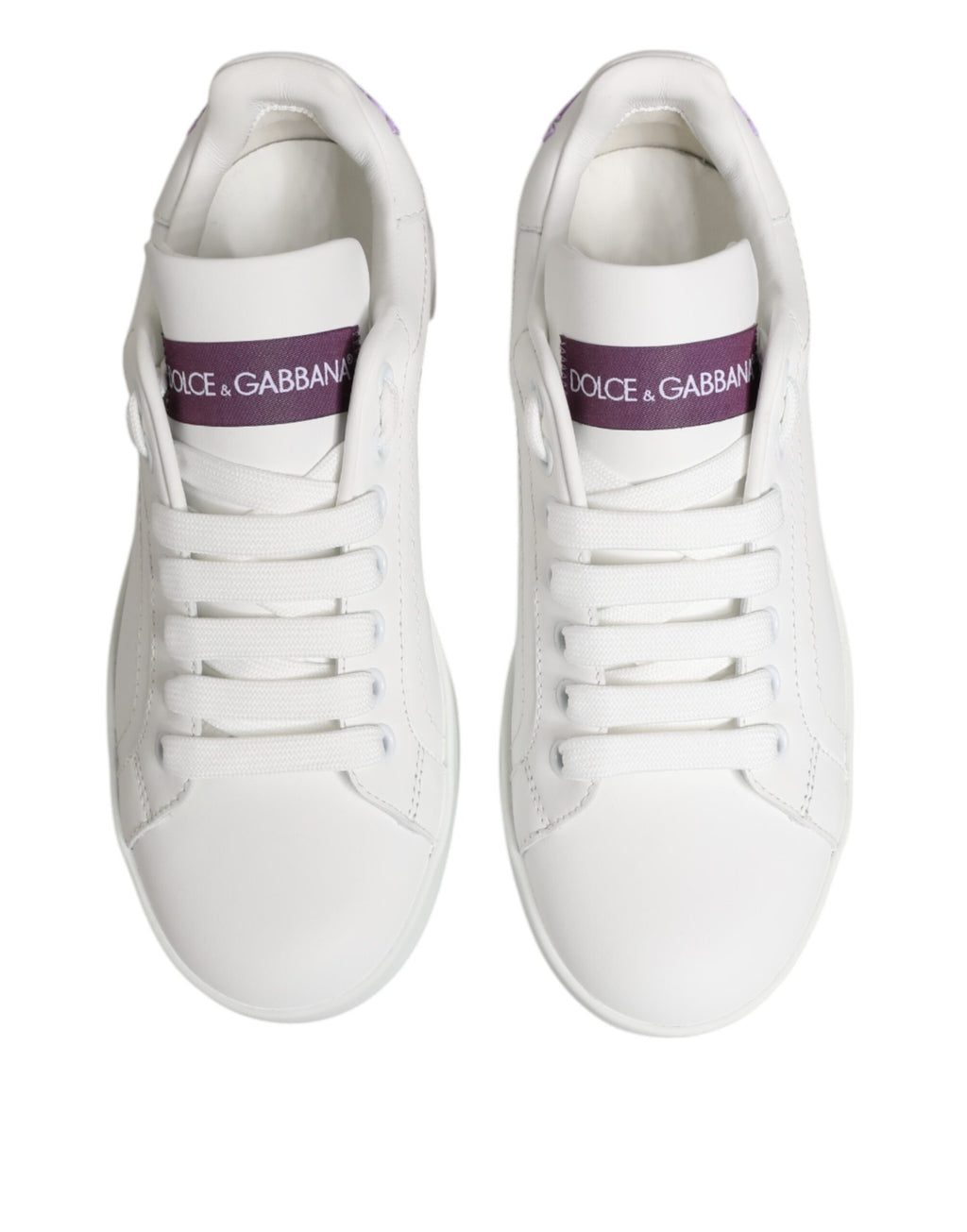 Dolce & Gabbana Weiß Lila Leder Low Top Turnschuhe Schuhe