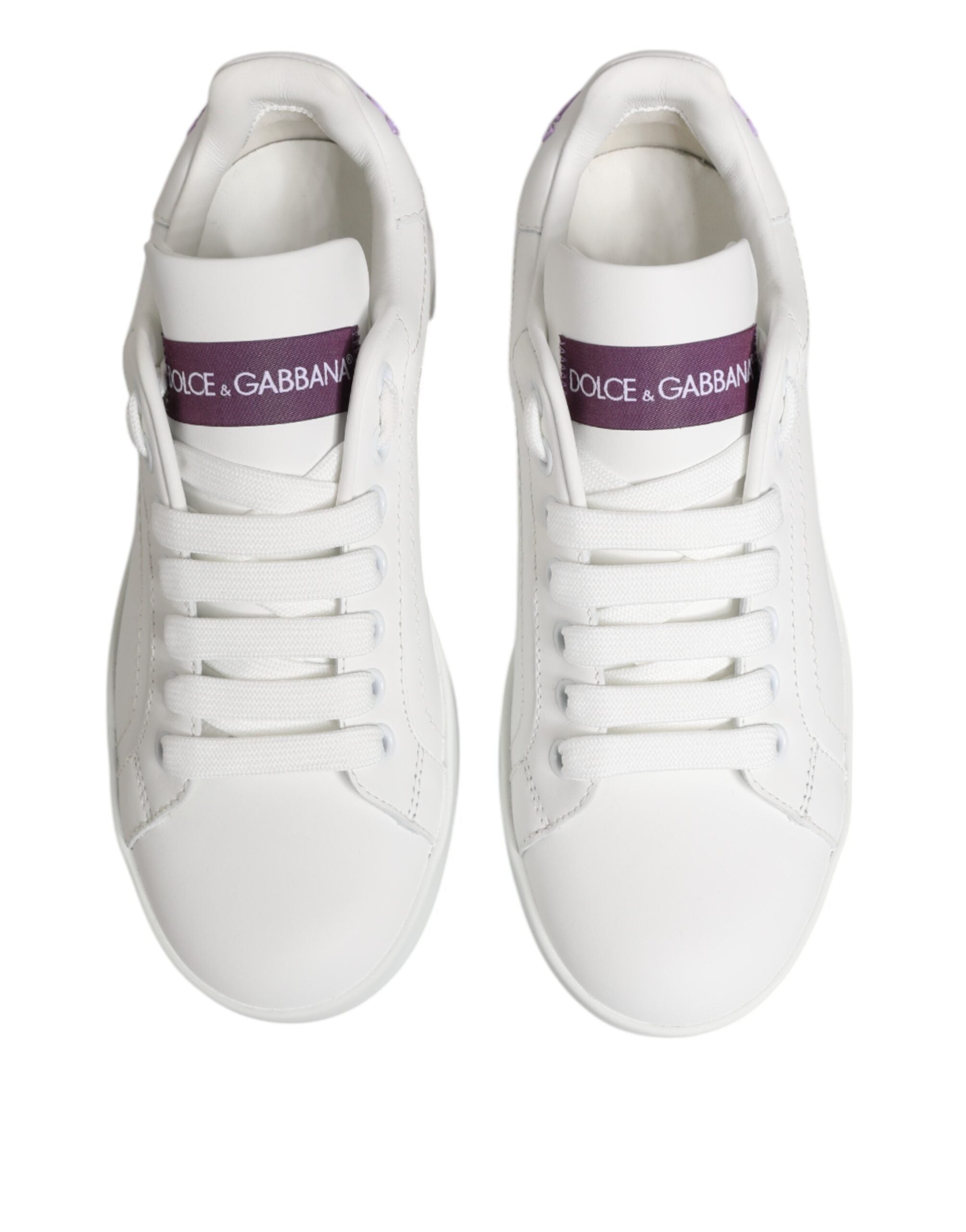 Dolce & Gabbana Weiß Lila Leder Low Top Turnschuhe Schuhe