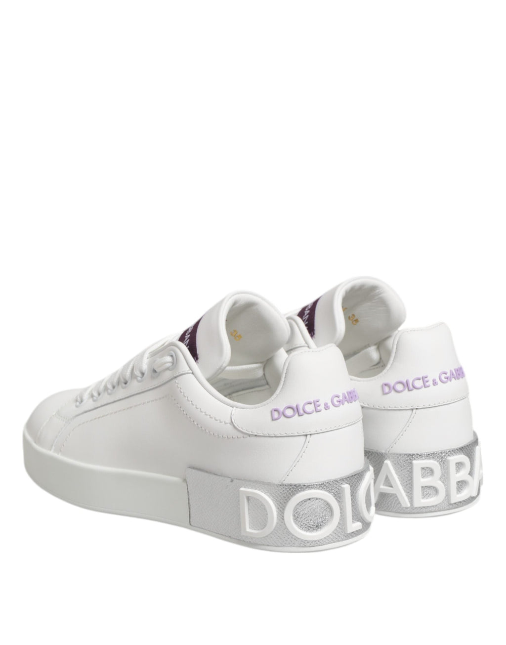 Dolce & Gabbana Weiß Lila Leder Low Top Turnschuhe Schuhe