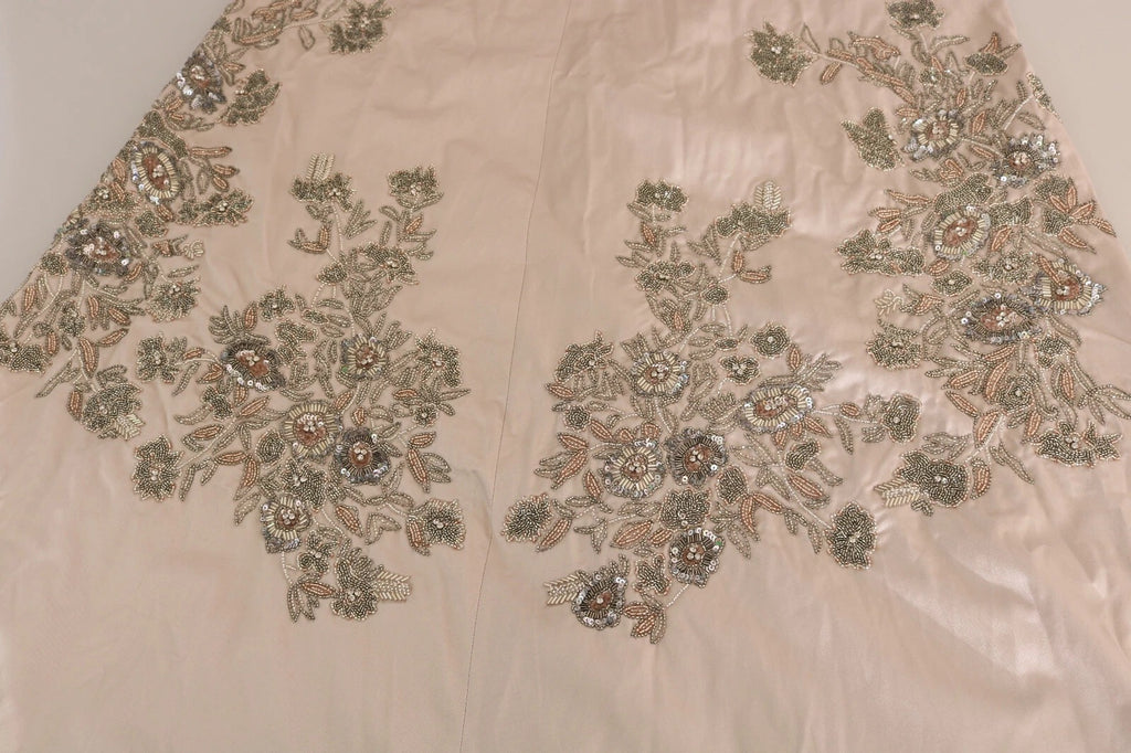 Dolce & Gabbana Beige Paillettenbesetztes Ballkleid mit Blumenmuster