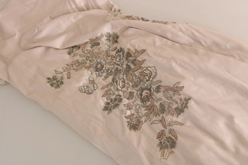 Dolce & Gabbana Beige Paillettenbesetztes Ballkleid mit Blumenmuster