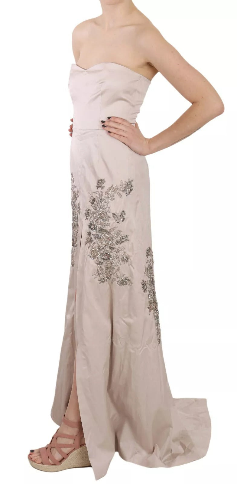 Dolce & Gabbana Beige Paillettenbesetztes Ballkleid mit Blumenmuster