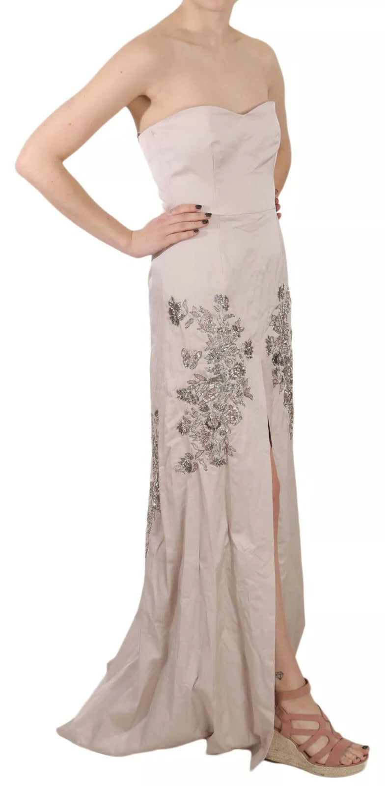 Dolce & Gabbana Beige Paillettenbesetztes Ballkleid mit Blumenmuster