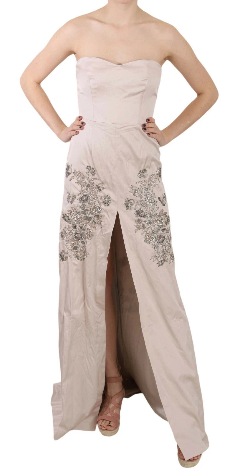 Dolce & Gabbana Beige Paillettenbesetztes Ballkleid mit Blumenmuster