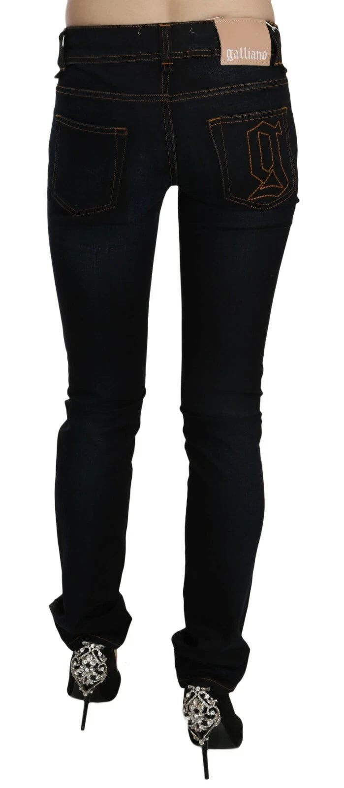 John Galliano Donkerblauwe Mid-Waist Slim Fit Denim Casual Broek Jeans