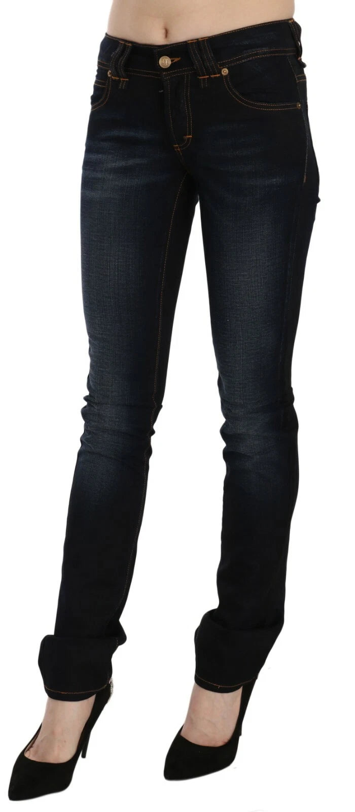 John Galliano Donkerblauwe Mid-Waist Slim Fit Denim Casual Broek Jeans