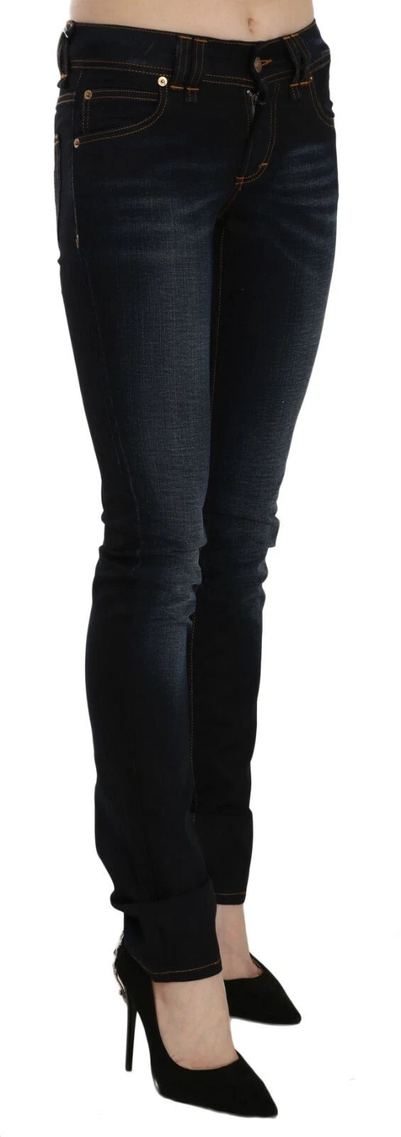 John Galliano Donkerblauwe Mid-Waist Slim Fit Denim Casual Broek Jeans