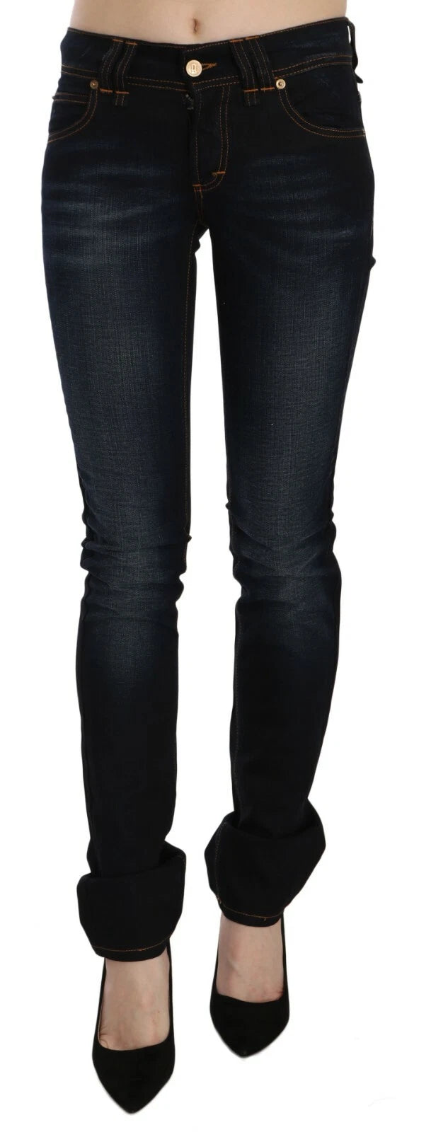 John Galliano Donkerblauwe Mid-Waist Slim Fit Denim Casual Broek Jeans