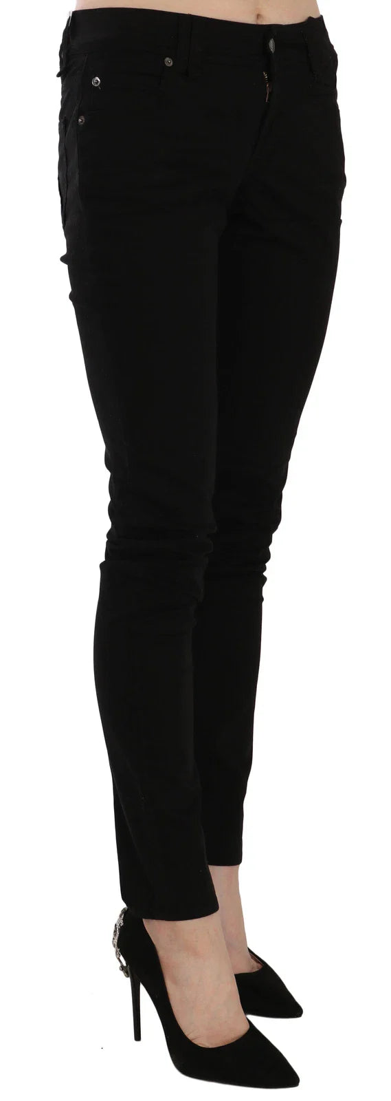 John Galliano Schwarze Mid Waist Slim Fit Skinny Denim Freizeithosen Jeans