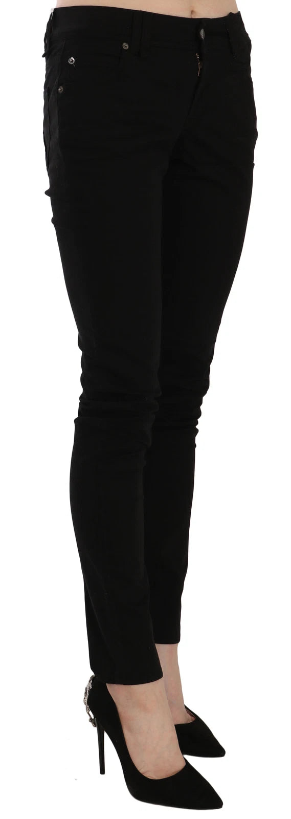 John Galliano Zwarte Mid Waist Slim Fit Skinny Denim Casual Broek Jeans