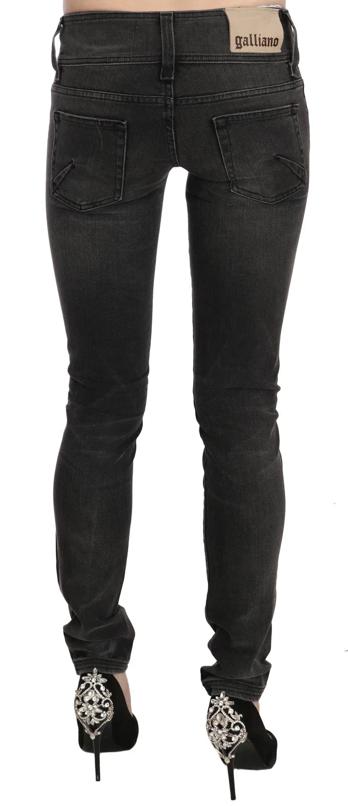 John Galliano Schwarze gewaschene Jeans mit niedriger Taille und schmaler Passform aus Denim