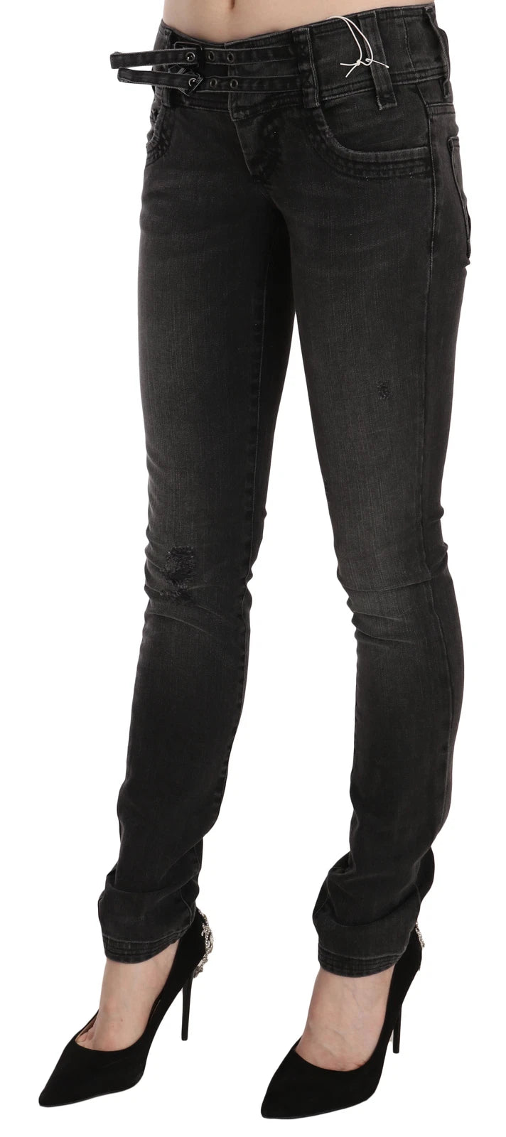 John Galliano Schwarze gewaschene Jeans mit niedriger Taille und schmaler Passform aus Denim
