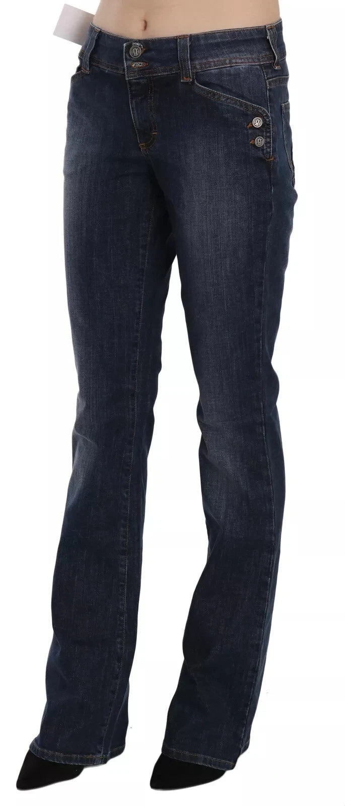 John Galliano Blau Gewaschene Mid Waist Ausgestellte Denim Freizeithosen Jeans