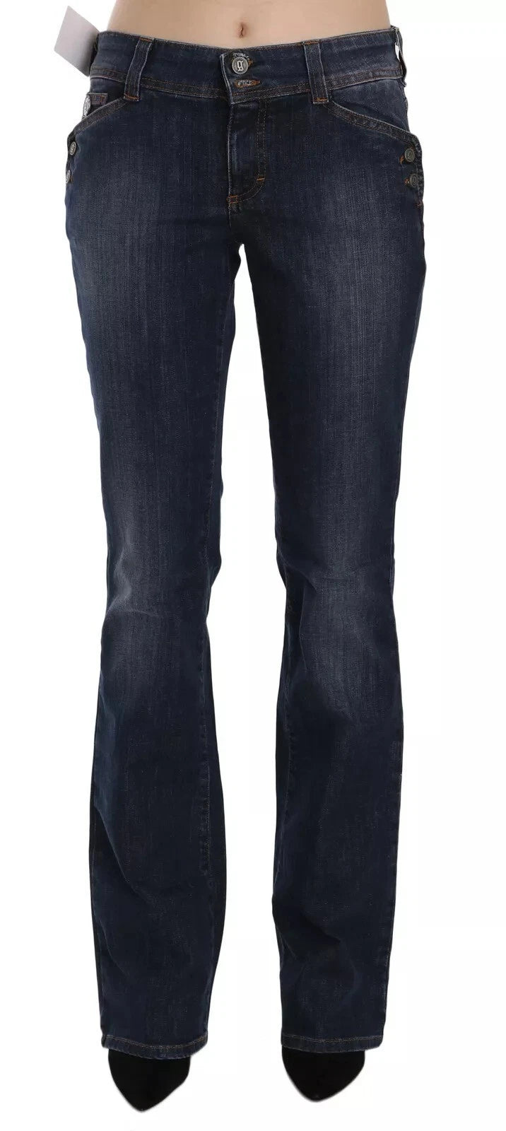 John Galliano Blau Gewaschene Mid Waist Ausgestellte Denim Freizeithosen Jeans