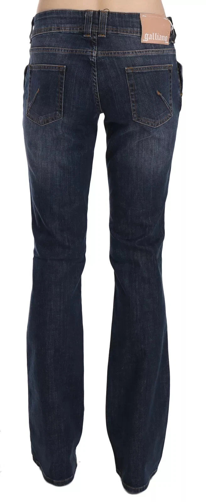 John Galliano Blau Gewaschene Mid Waist Ausgestellte Denim Freizeithosen Jeans