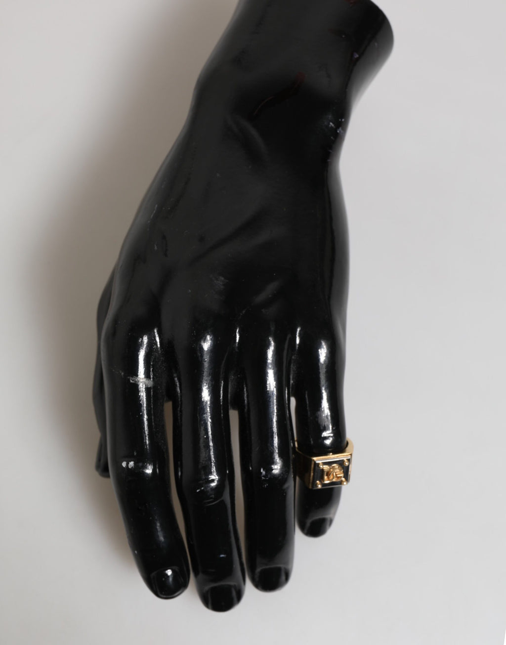 Dolce & Gabbana Gold-Ton Messing Signet Quadrat DG Logo Plaque Männer Ring