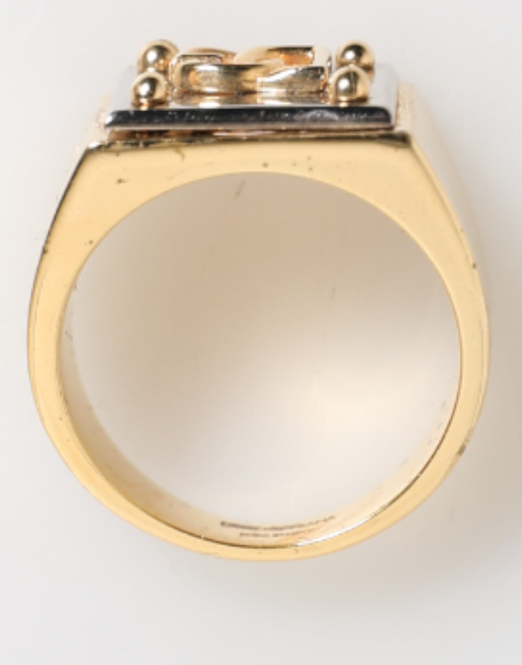 Dolce & Gabbana Gold-Ton Messing Signet Quadrat DG Logo Plaque Männer Ring