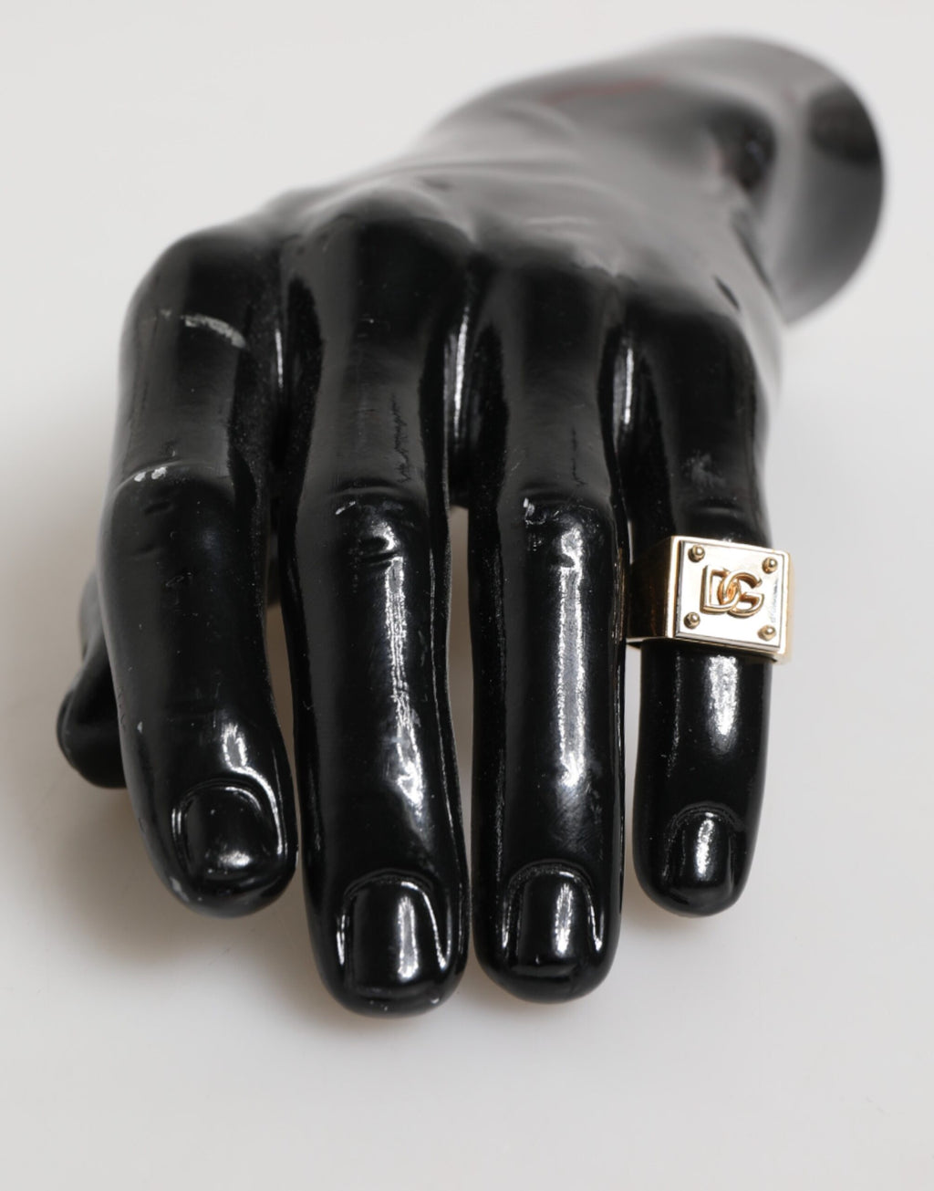 Dolce & Gabbana Gold-Ton Messing Signet Quadrat DG Logo Plaque Männer Ring