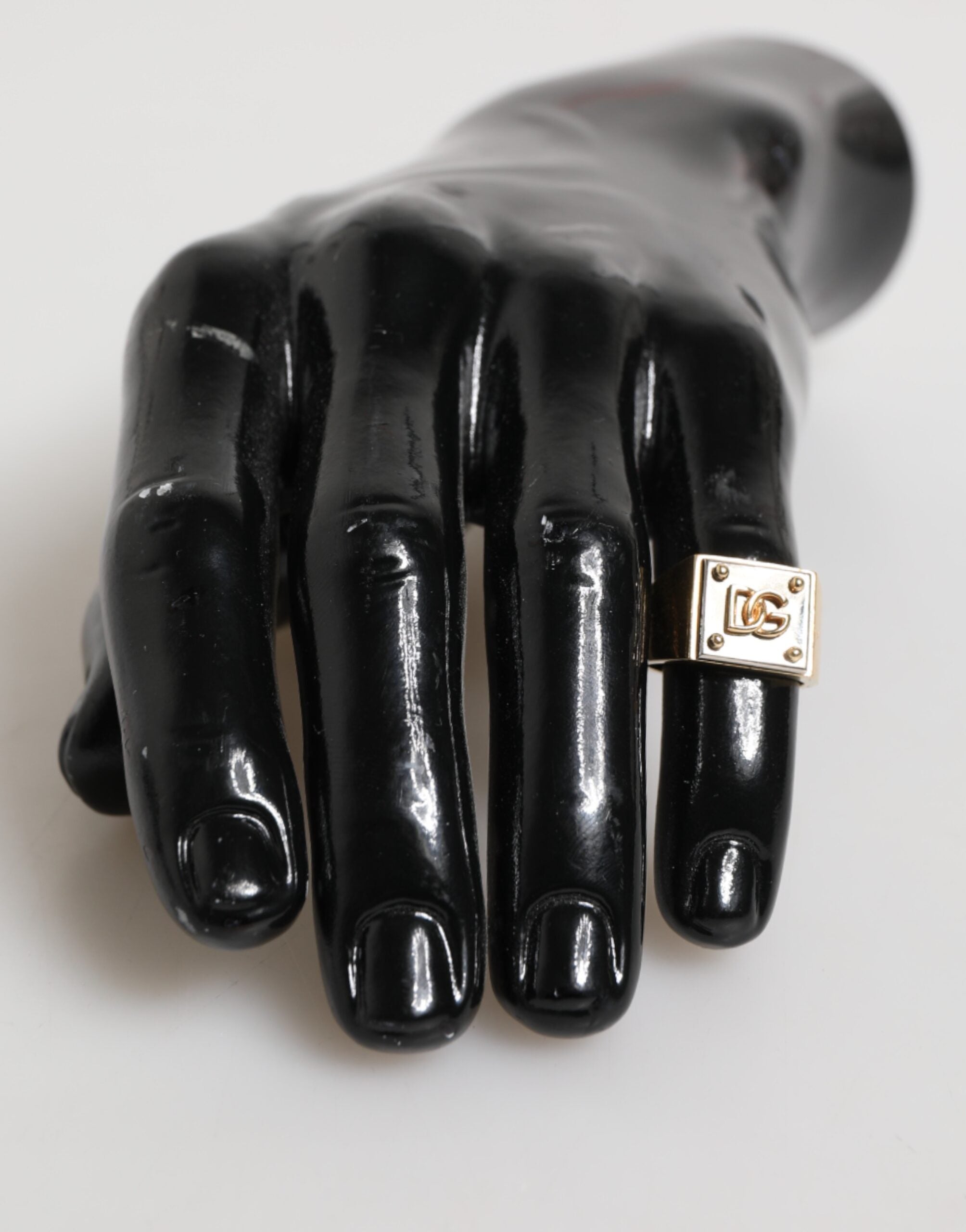 Dolce & Gabbana Gold-Ton Messing Signet Quadrat DG Logo Plaque Männer Ring