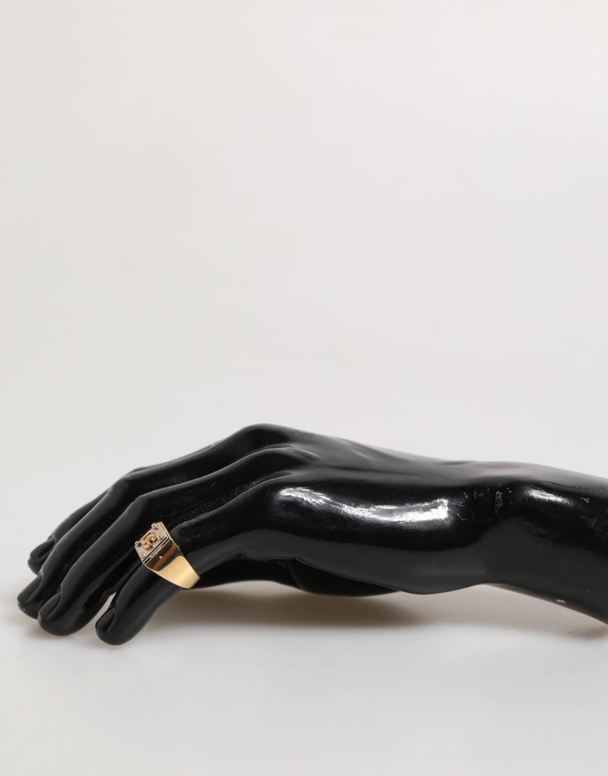 Dolce & Gabbana Gold-Ton Messing Signet Quadrat DG Logo Plaque Männer Ring