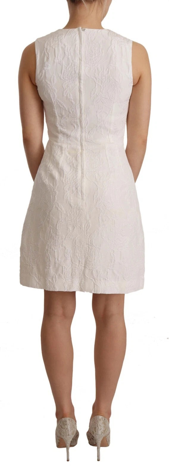 Dolce & Gabbana Weißes ärmelloses Etuikleid mit Blumenmuster