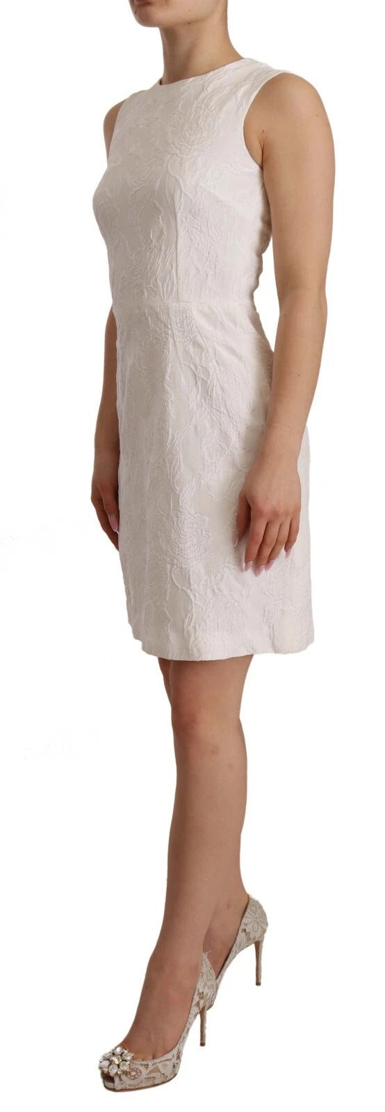 Dolce & Gabbana Weißes ärmelloses Etuikleid mit Blumenmuster