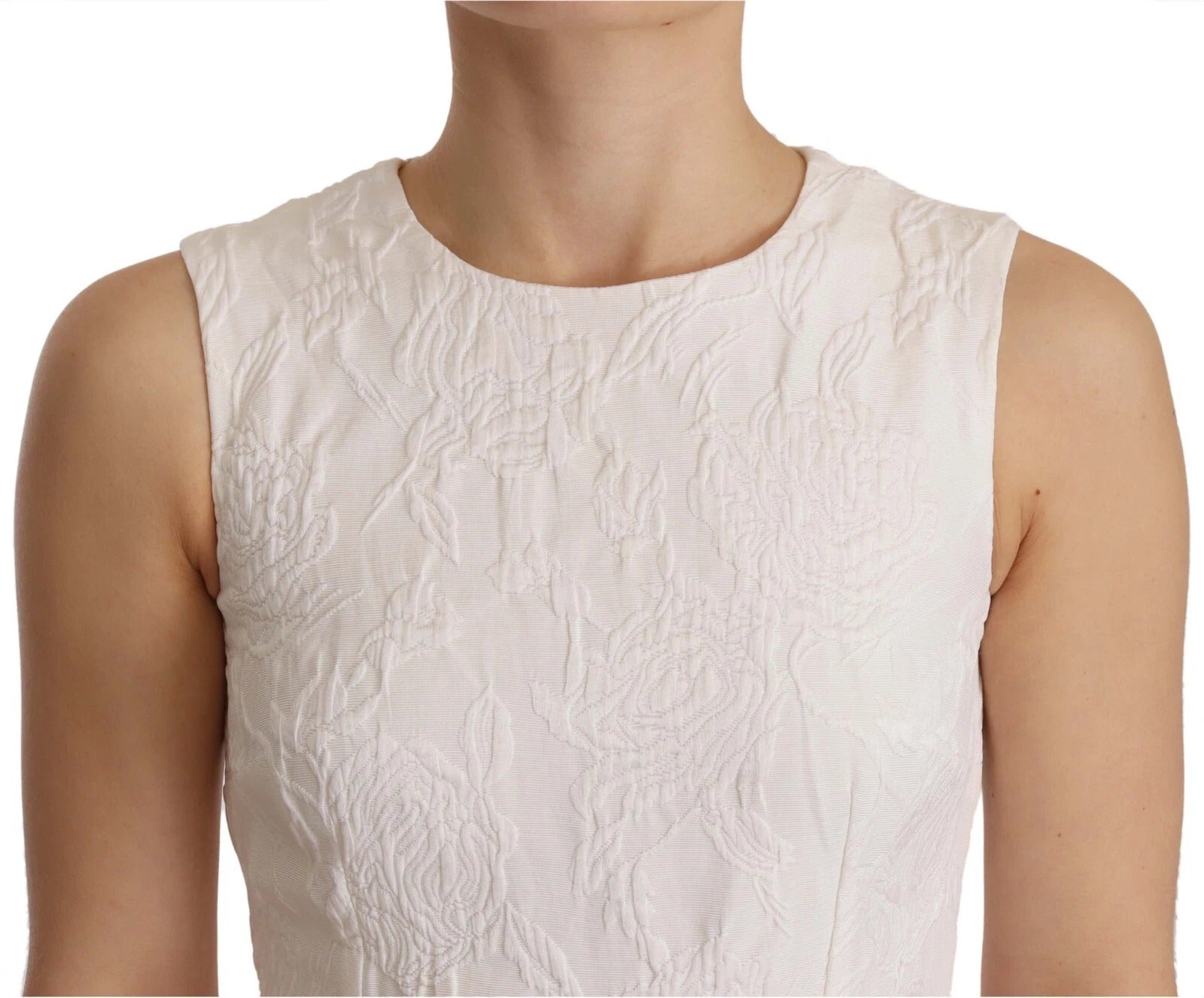 Dolce & Gabbana Weißes ärmelloses Etuikleid mit Blumenmuster