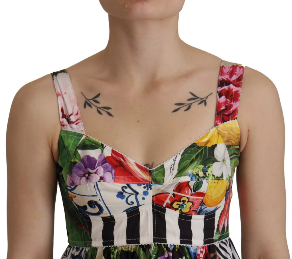 Dolce & Gabbana Mehrfarbiges Mini-Schlagkleid aus Popeline mit Blumenmuster