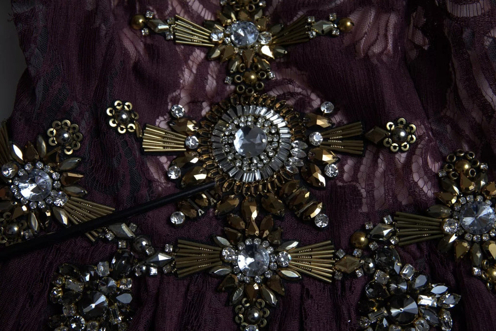 Dolce & Gabbana Violett Viskose Kristall A-Linien-Kleid