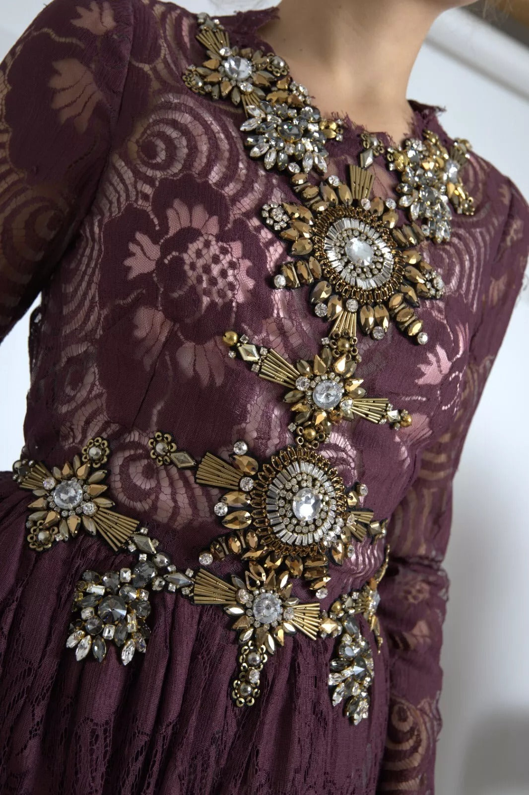 Dolce & Gabbana Violett Viskose Kristall A-Linien-Kleid